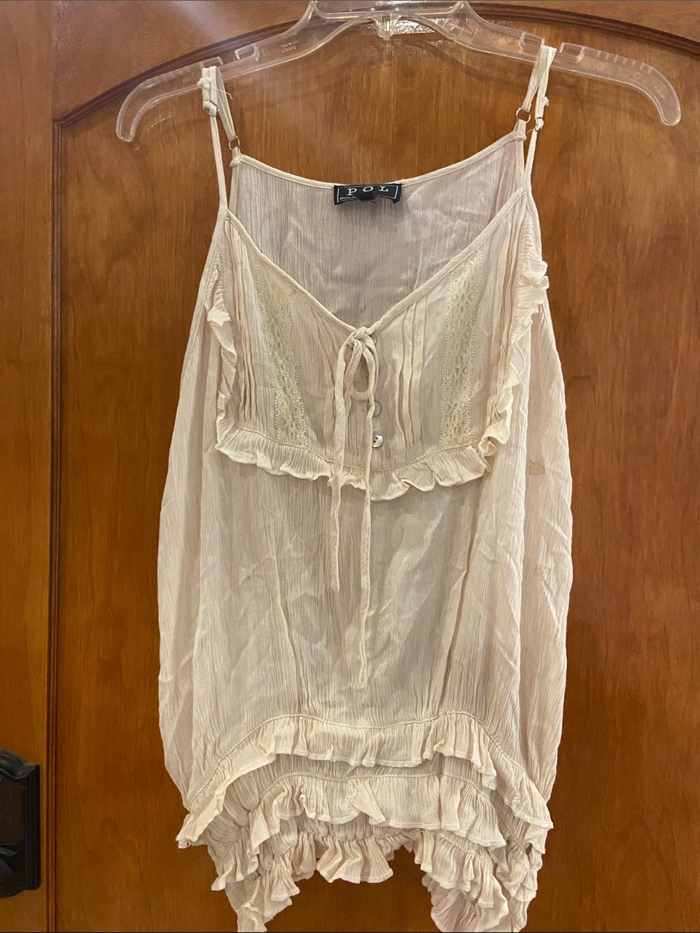 POL Cream Ruffle Tie-Front Sleeveless Boho Top